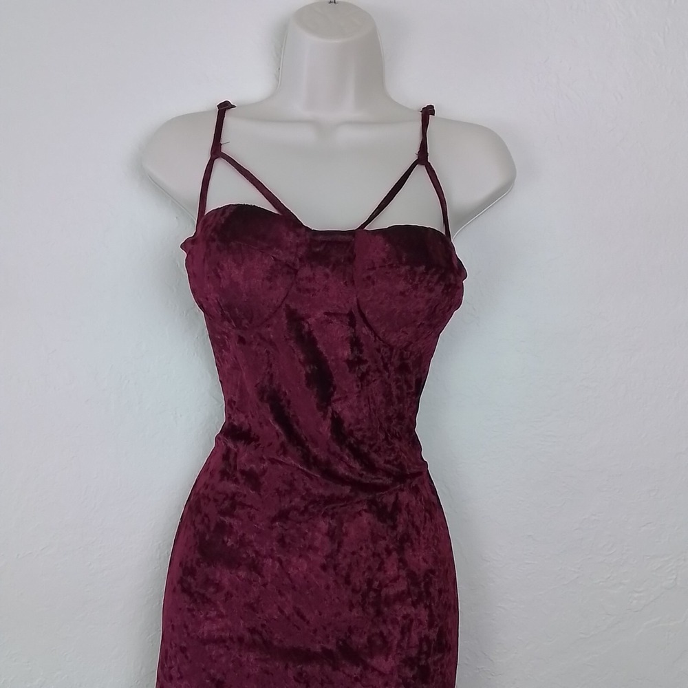 Crushed Velvet‎ Womens Red Sleeveless Adjustable Spaghetti Strap Bodycon Dress L - Picture 10 of 13